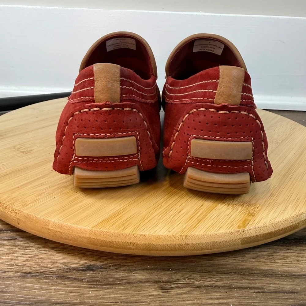 Steve Madden Vaporrr Moccasins Driving Loafer Mens 9 Red Perforated Suede Brazil
